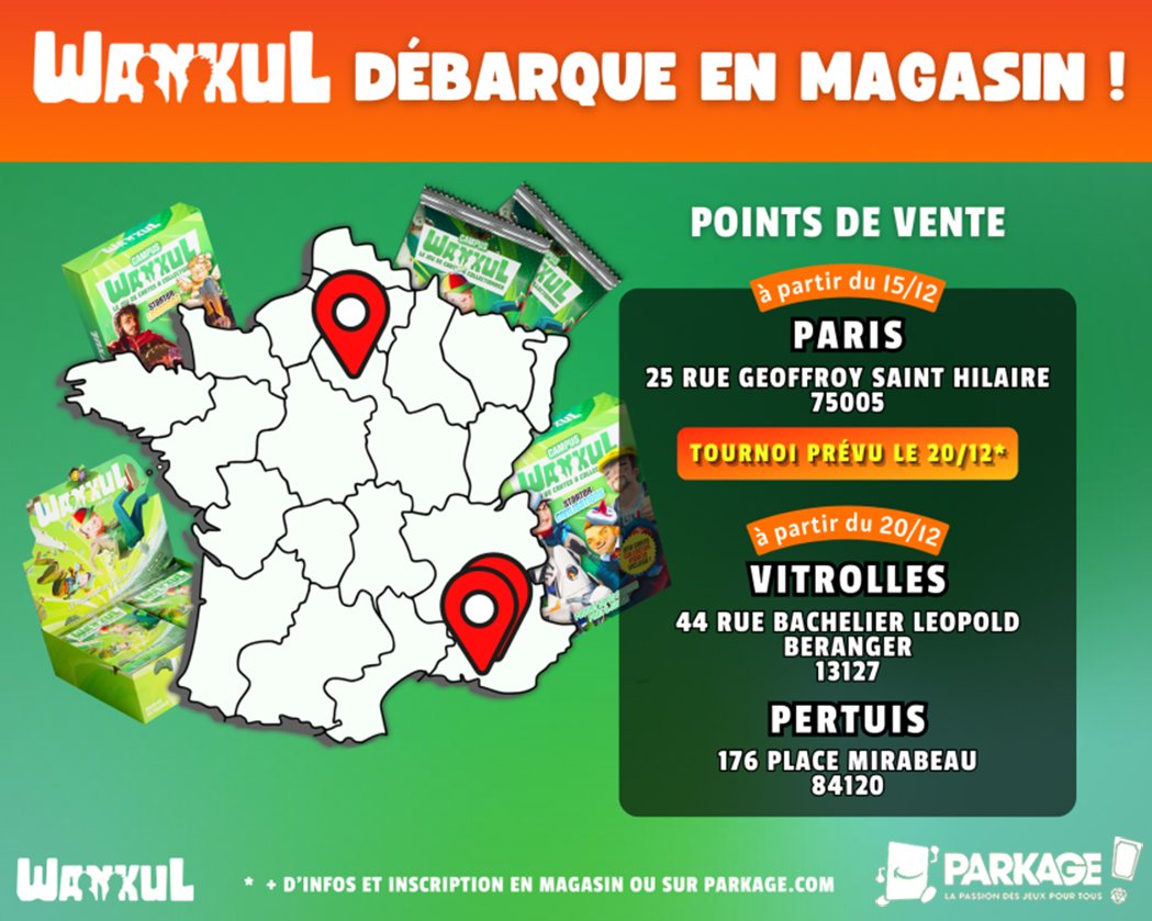 🏪 WANKUL EN MAGASIN 🏪 Surprise ! Pour la première fois, retrouvez dès demain les cartes Wankul en magasin chez @Park_age 🤯 Vous y retrouverez évidemment nos cartes ainsi que des tournois prévus prochainement 🧐 📍25 rue Geoffroy Saint-Hilaire, 75005 Paris 📍44 Rue Bachelier…