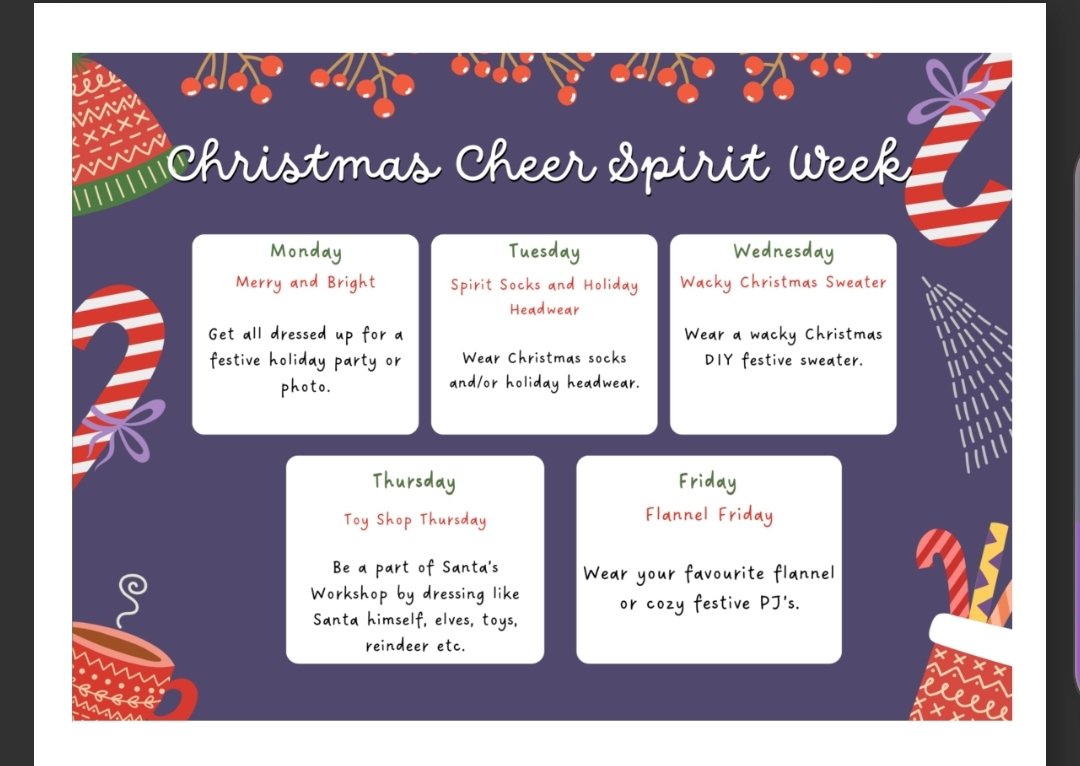 St. John Bosco CES (@sjb_ycdsb) on Twitter photo SJB CHRISTMAS SPIRIT WEEK
12/18-12/22
Wow we are going to have snow much fun next week!
Please see the schedule below for our SJB Christmas Cheer Spirit Week!
๐๐
๐ฒโ๏ธ <a href="/WigstonJennifer/">Jennifer Wigston ๐๐ผ ๐ฟ ๐ ๐บ๐ฆ</a> <a href="/YCDSB/">York Catholic District School Board</a> SJB CHRISTMAS SPIRIT WEEK
12/18-12/22
Wow we are going to have snow much fun next week!
Please see the schedule below for our SJB Christmas Cheer Spirit Week!
๐๐
๐ฒโ๏ธ <a href="/WigstonJennifer/">Jennifer Wigston ๐๐ผ ๐ฟ ๐ ๐บ๐ฆ</a> <a href="/YCDSB/">York Catholic District School Board</a>