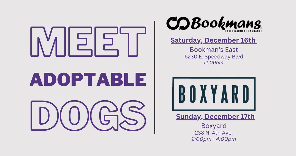 Mark your calendars - we have 2 event opportunities this weekend to meet adoptable dogs 🐾 We do not know ahead of time which pups we will be bringing - we appreciate your understanding! We hope to see you there!