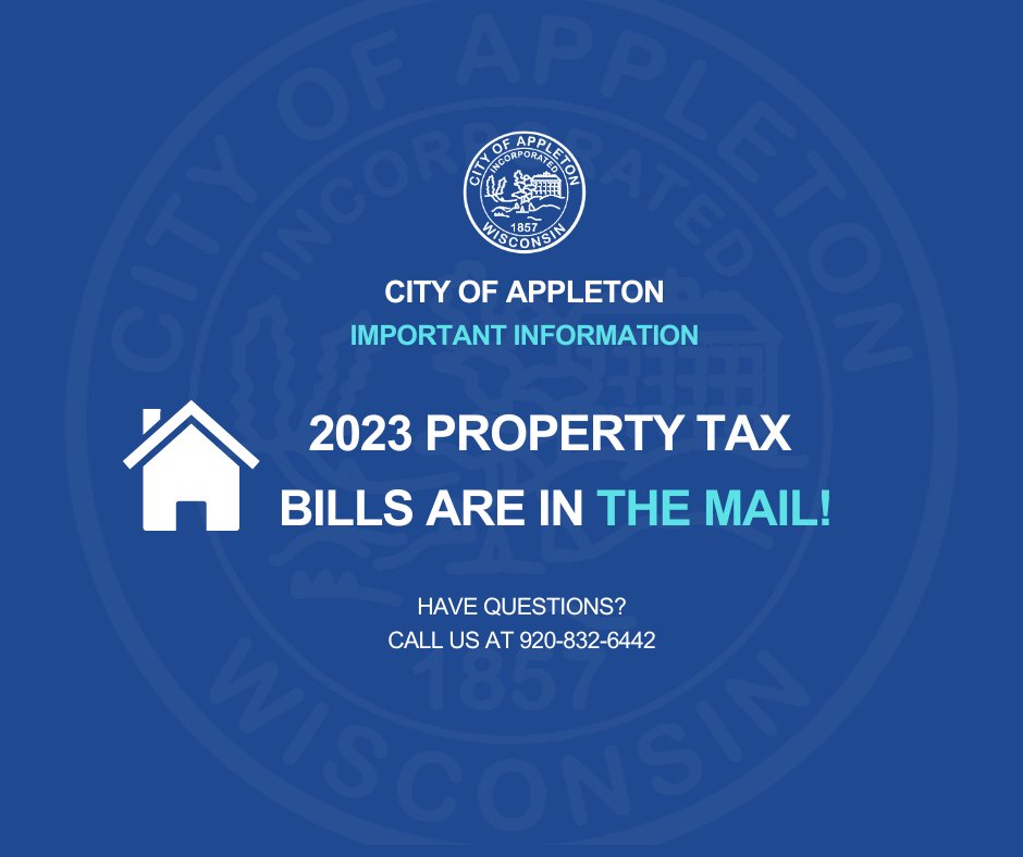 Tax bills have been sent out! - Payment can be made by mail, in-person at City Hall, or by drive-up from 8 am to 4:30 pm, Monday to Friday. - Online payments and checks are accepted at Appleton.org. Call 920-832-6442 for assistance. appleton.org/government/rea…