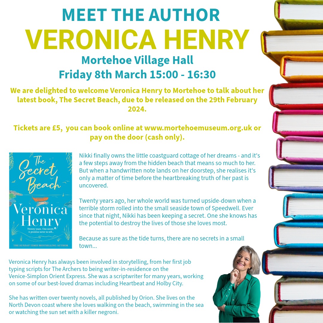 With only a week to go, we are really looking forward to seeing Veronica Henry at our #meettheauthor event in Mortehoe Village Hall on Friday 8th March 15:00. You can get tickets online via our website or pay one the door (cash only) on the day #mortehoe #woolacombe #northdevon