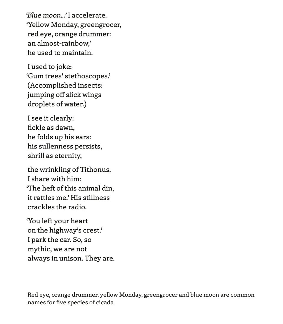 Stuart Barnes (@stuartabarnes) on Twitter photo Thanks to the team @WesterlyMag for including my palindrome poem ‘Starting and Finishing with a Line from Lisel Mueller’s “Cicadas”’ (w a nod to <a href="/randallmannpoet/">Randall Mann</a> 💜) in the current issue 🪲 westerlymag.com.au/issues/68-2/ Thanks to the team @WesterlyMag for including my palindrome poem ‘Starting and Finishing with a Line from Lisel Mueller’s “Cicadas”’ (w a nod to <a href="/randallmannpoet/">Randall Mann</a> 💜) in the current issue 🪲 westerlymag.com.au/issues/68-2/