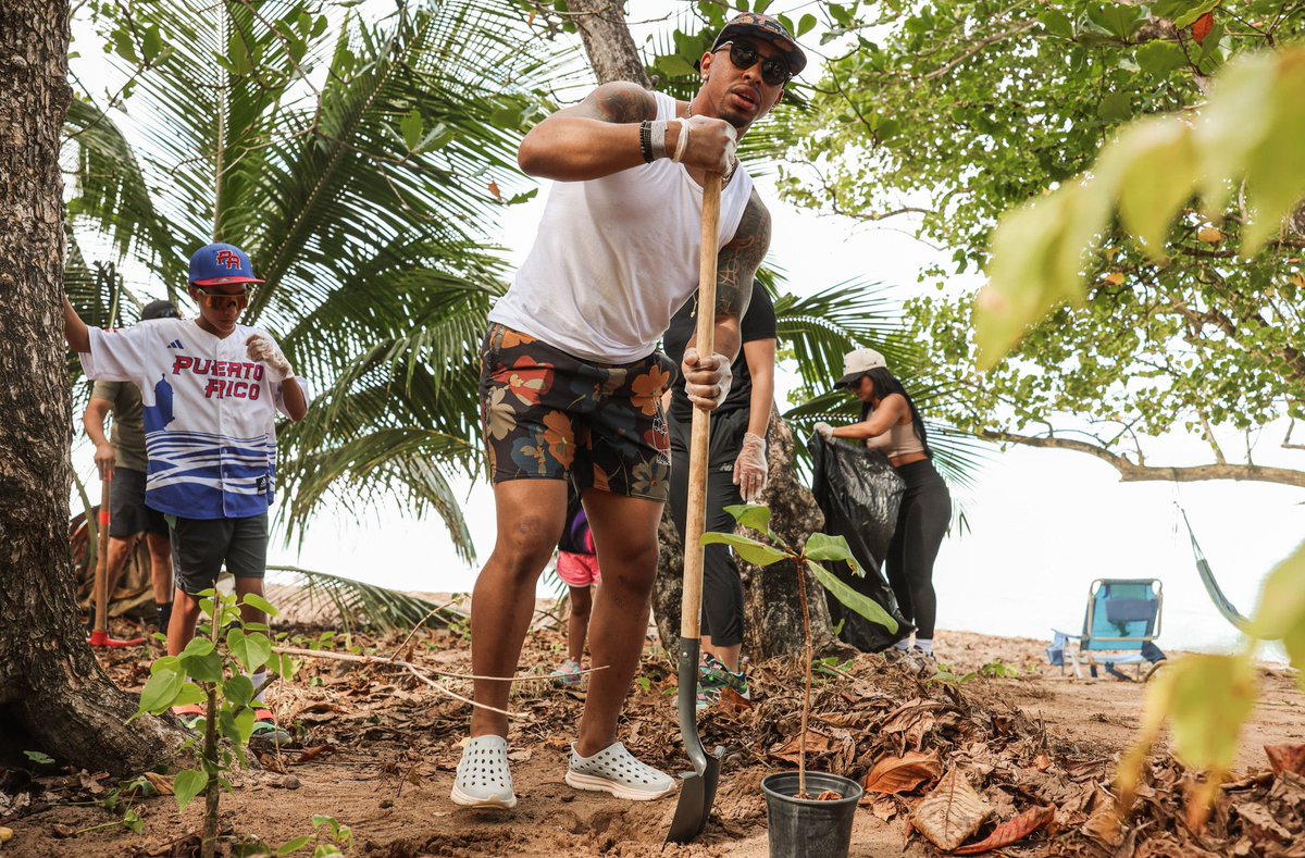 Francisco Lindor se unió a @players4planet y Rescate Playas Borinquén en Puerto Rico para recoger la basura y plantar más de 200 árboles en la zona marítima para evitar la erosión costera y proteger la naturaleza. [@Mets] #MLB #PR #LGM