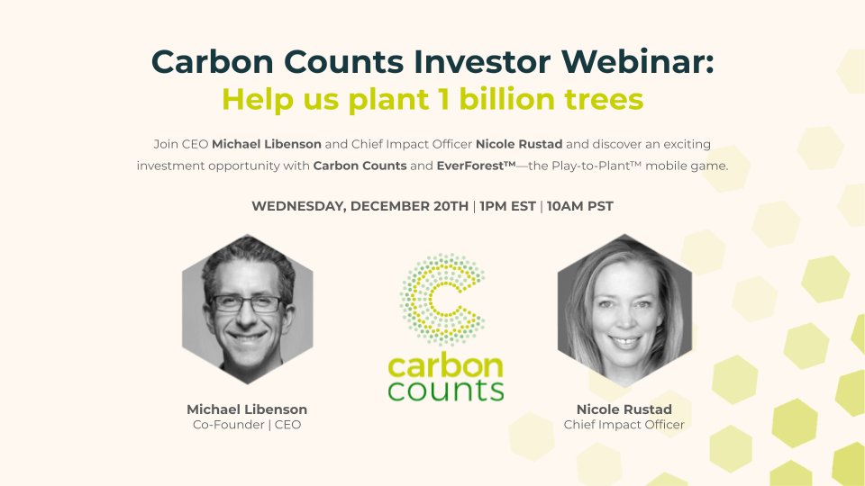 🚀 Join the Exclusive Webinar: Invest in EverForest!

Learn about the exciting opportunity to invest in Carbon Counts &amp; EverForest™—the Play-to-Plant™ mobile game! 

🗓: Dec. 20th 2023
🕐: 1pm EST / 10am PST
🌎 Sign-up: lu.ma/5dy9hbrc

See you all next Wednesday!