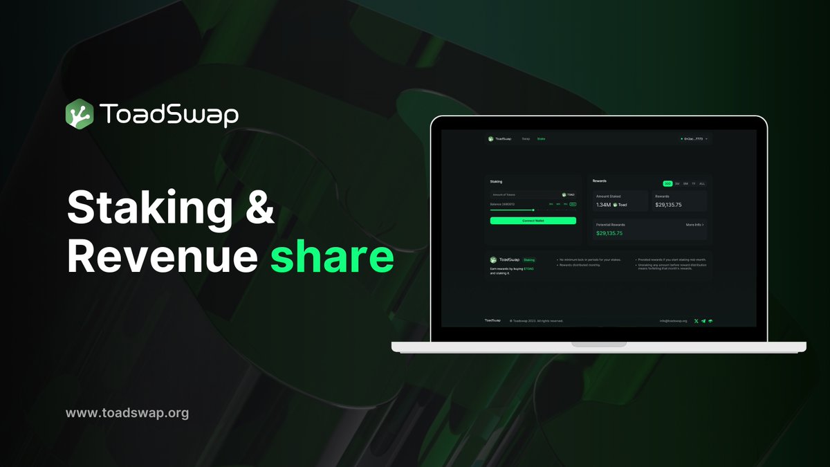 Toad_Swap's tweet image. As we head into our first round of RevShare, we&apos;re proud to announce a roughly $30,000 allocation. This is a huge step in rewarding our holders and fostering the growth of our platform!

$TOAD #ToadSwap