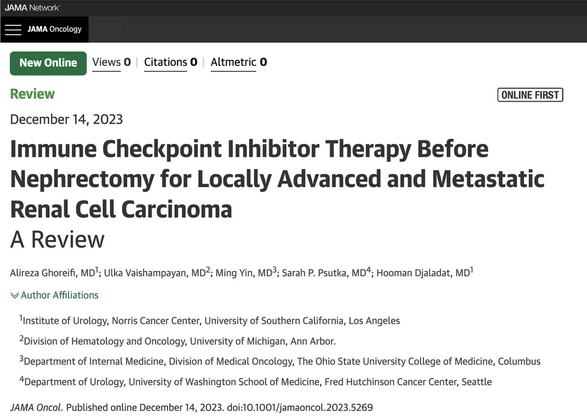🔥Our @JAMAOnc paper is now available online! A comprehensive review of the current evidence and ongoing trials of: ➡️ICI therapy in LA and mRCC ➡️Outcomes of nephrectomy after ICI @DrVaishampayan @spsutkaMD @Hoomandjaladat @USC_Urology 🔗jamanetwork.com/journals/jamao…