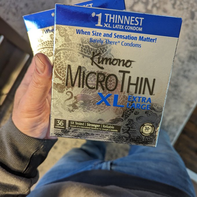 Kimono microthins are the best condoms to feel like you're not wearing one. These XLs are still tight<a href="/tag/newprofilepic"class="tags"><span>#newprofilepic</span></a>