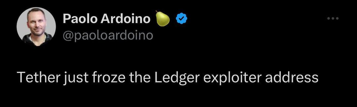 JorgeCryptoMatc's tweet photo. El director ejecutivo de #Tether, Paolo Ardoino, anunció que la compañía congeló la dirección #LedgerConnect del hacker.
En la billetera había alrededor de 44 mil. dólares $USDT, así como otros activos por un valor total de 412 mil. dólares. https://t.co/uYnCWyVK4M