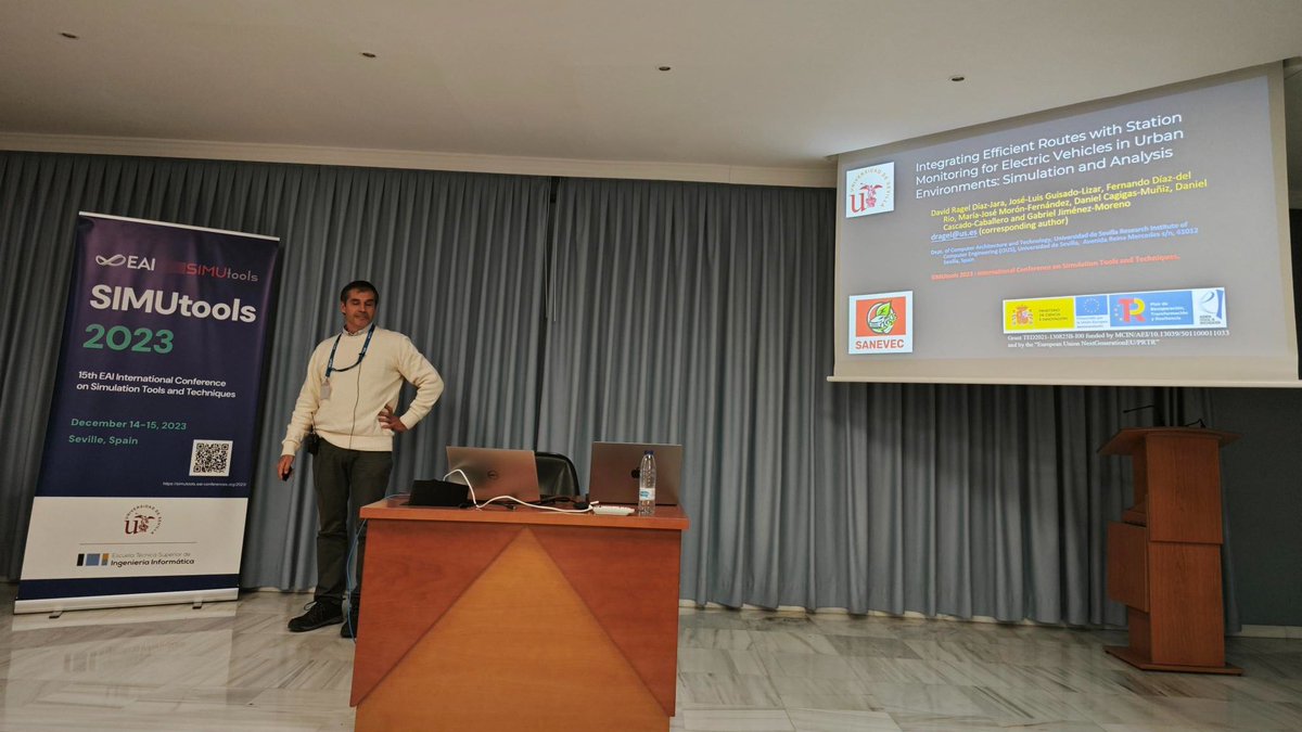 etsii's tweet image. @Simutools2023 
#SIMUTools2023

David Ragel at @unisevilla presents together other researchers their contribution in Integrating Efficient #Routes with Station Monitoring for #ElectricVehicles  in #Urban Environments from a #Simulation and Analysis perspective