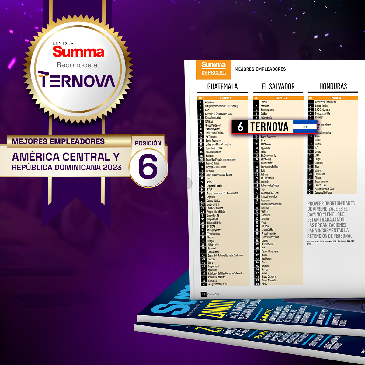 TernovaGroup's tweet image. Estamos emocionados y orgullosos de compartir que Ternova ha sido reconocida como uno de los "𝗠𝗲𝗷𝗼𝗿𝗲𝘀 𝗘𝗺𝗽𝗹𝗲𝗮𝗱𝗼𝗿𝗲𝘀 𝗮 𝗻𝗶𝘃𝗲𝗹 𝗖𝗲𝗻𝘁𝗿𝗼𝗮𝗺𝗲́𝗿𝗶𝗰𝗮 𝘆 𝗥𝗲𝗽𝘂́𝗯𝗹𝗶𝗰𝗮 𝗗𝗼𝗺𝗶𝗻𝗶𝗰𝗮𝗻𝗮" por la @RevistaSumma.

#SomosTernova #WeTransform