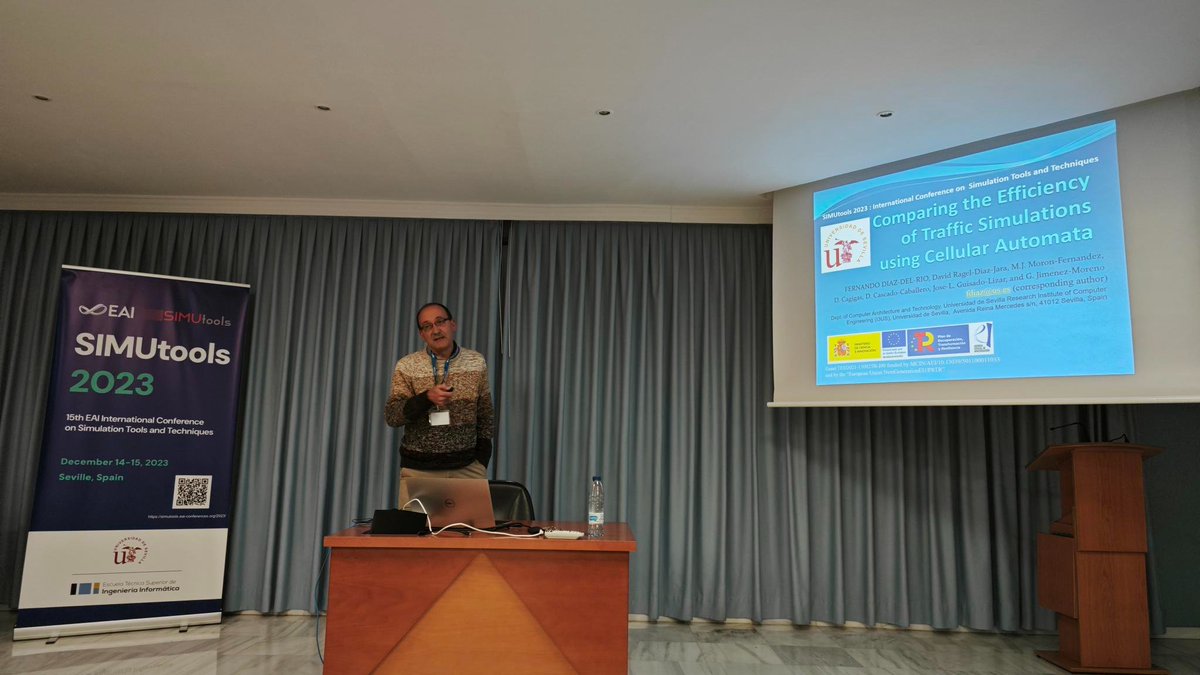 etsii's tweet image. @Simutools2023 
#SIMUTools2023

Fernando Diaz at @unisevilla and Departament of Computer Architecture and Technology talks about Comparing the Efficiency of #Traffic #Simulations using #Celullar #Automata