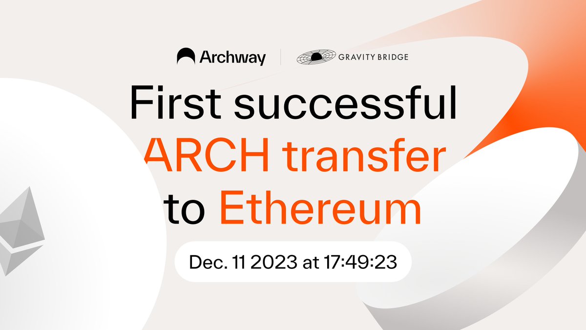 Archway ๐ (@archwayhq) on Twitter photo The first ever ARCH transfer to Ethereum using <a href="/gravity_bridge/">Gravity Bridge</a> was successful ๐
This opens a new portal to new users, liquidity, and so much more ๐๐
etherscan.io/tx/0x04d9dafd7โฆ The first ever ARCH transfer to Ethereum using <a href="/gravity_bridge/">Gravity Bridge</a> was successful ๐
This opens a new portal to new users, liquidity, and so much more ๐๐
etherscan.io/tx/0x04d9dafd7โฆ