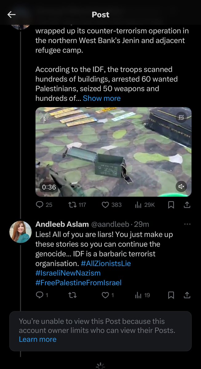Andleeb Aslam (@aandleeb) on Twitter photo So someone got personal with me on my comment & called me a hypocrite (red partial comment on notifications panel) and now I can’t see or reply back? Why <a href="/X/">X</a> <a href="/elonmusk/">Elon Musk</a> ? So the truth can remained censored? 
#AAA2023inPH #AUSvPAK #thursdayvibes #WeWontBeSilenced #IsraeliNewNazism So someone got personal with me on my comment & called me a hypocrite (red partial comment on notifications panel) and now I can’t see or reply back? Why <a href="/X/">X</a> <a href="/elonmusk/">Elon Musk</a> ? So the truth can remained censored? 
#AAA2023inPH #AUSvPAK #thursdayvibes #WeWontBeSilenced #IsraeliNewNazism