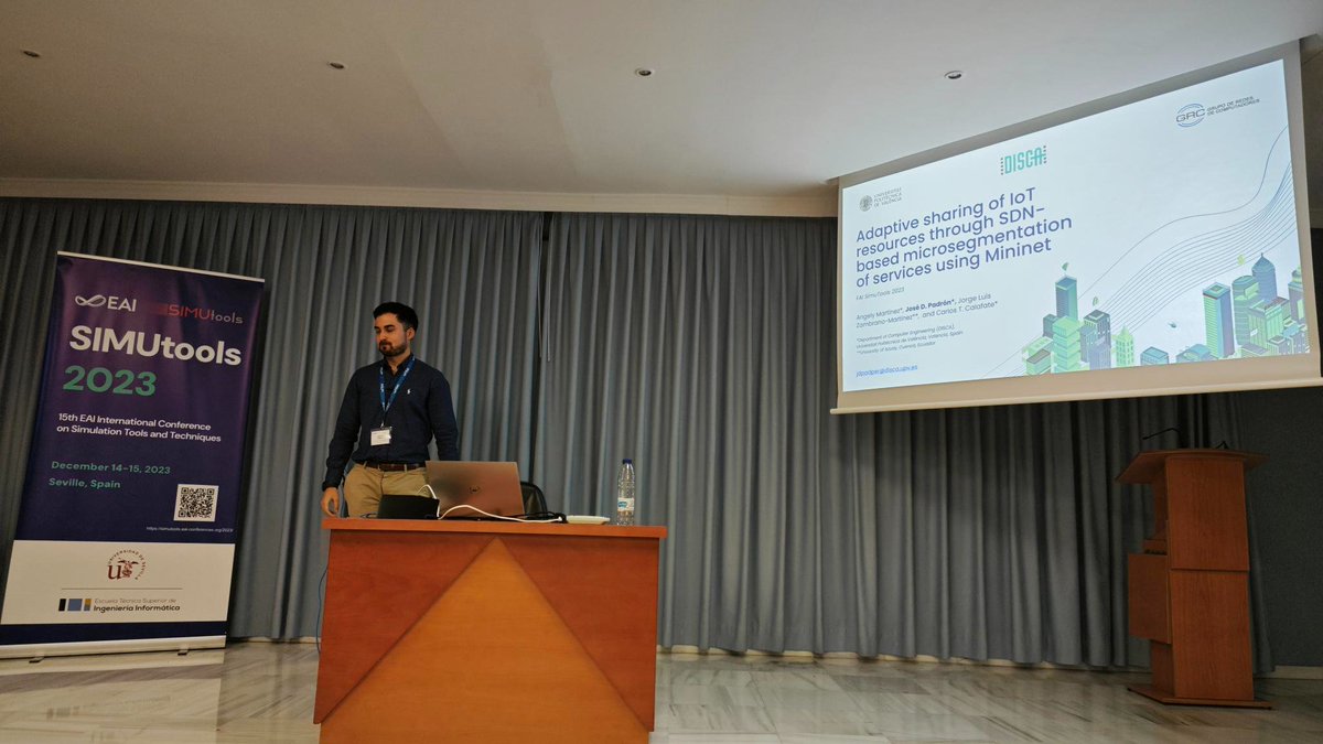 etsii's tweet image. @SIMUTools2023
#SIMUTools2023

José D. Padrón at @UPV explain their work about #Adaptative sharing of #IoT resources throught #SDN-based #microsegmentation of services using #Mininet