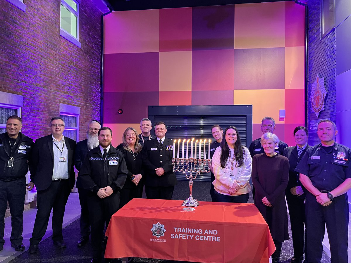 🕎 Tonight, we celebrated the eighth night of #Hanukkah at our Training and Safety Centre in Bury. Thank you to @RabbiDanielW, @DeputyMayorofGM Kate Green and colleagues from @gmpolice and @HatzolaMcr for joining us on what was a special evening.