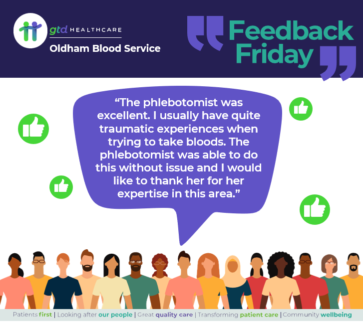 This #FeedbackFriday we share a patient's positive feedback following their blood test appointment.

#PutPatientsFirst #GiveGreatQualityCare #LeadTheWayInTransformingPatientCare #ContributeToTheWellbeingOfLocalCommunities