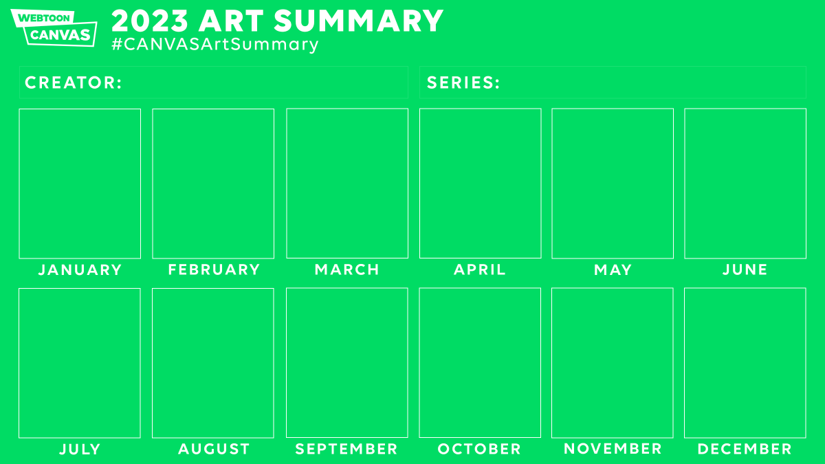 webtooncanvas's tweet photo. 📢 #WEBTOONCANVAS Creators, join in on this year's #CANVASArtSummary 🎨

Download the templates below and post to your WEBTOON Creator Profile and social media until the end of 2023! 

🔗 https://t.co/9MJd9O9vQE https://t.co/xxJZjLHavV