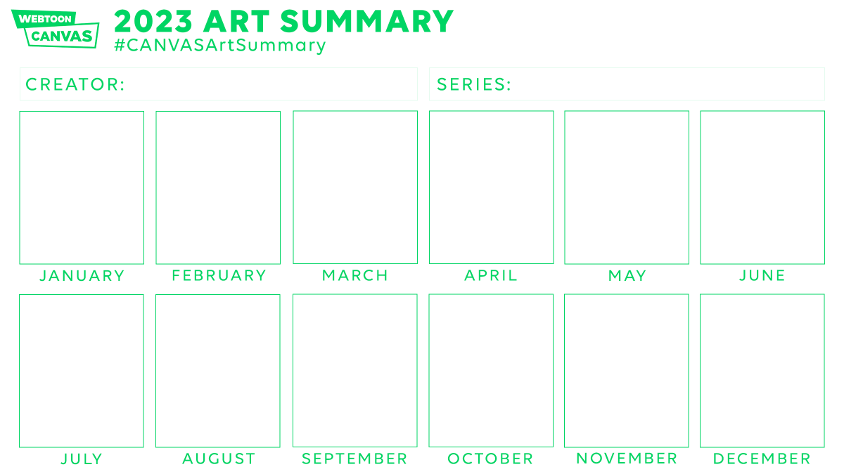 webtooncanvas's tweet photo. 📢 #WEBTOONCANVAS Creators, join in on this year's #CANVASArtSummary 🎨

Download the templates below and post to your WEBTOON Creator Profile and social media until the end of 2023! 

🔗 https://t.co/9MJd9O9vQE https://t.co/xxJZjLHavV