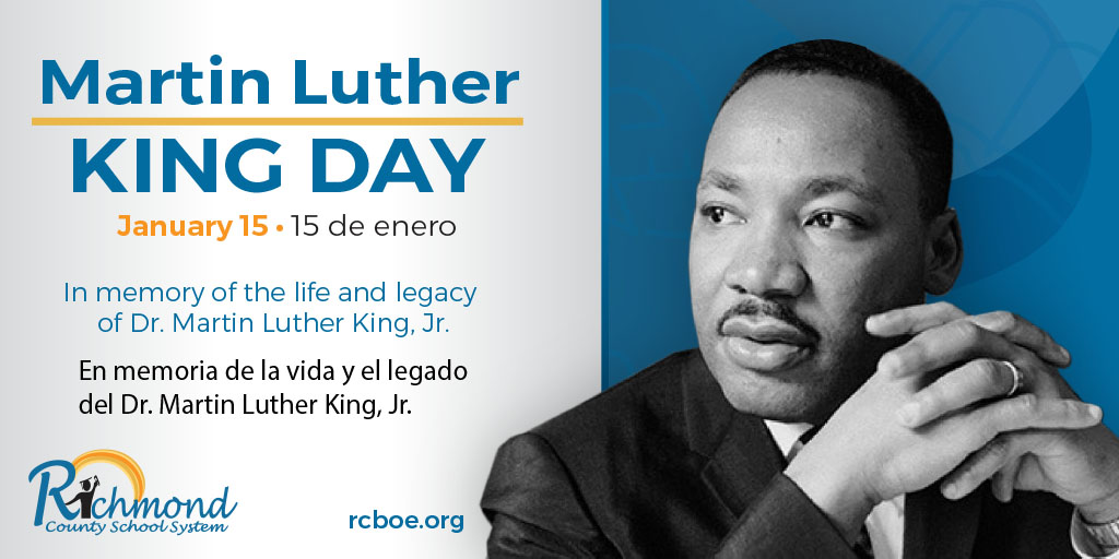 All offices and schools will be closed on Monday, January 15 in observance of the Martin Luther King Jr. Holiday. Offices and schools will reopen on their normal schedule and students will return to in-person