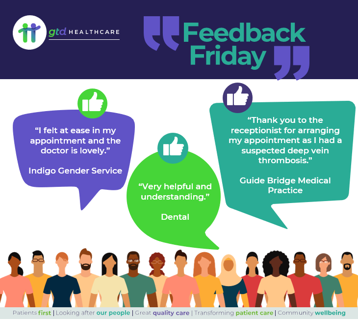 It's #FeedbackFriday and today we share some excellent feedback from patients who have accessed a number of our services!

#GreatQualityCare #PutPatientsFirst #LeadTheWayInTransformingPatientCare #ContributeToTheWellbeingOfLocalCommunities