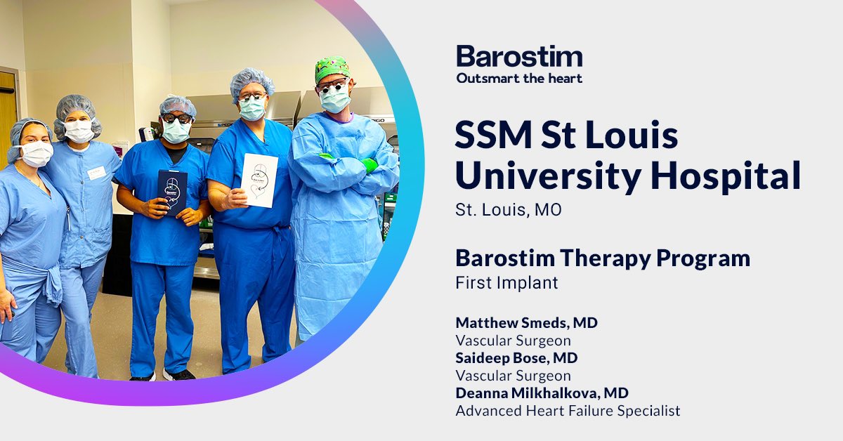 Proud to support Drs. Matthew Smeds, Saideep Bose and Deanna Milkhalkova and the team at SSM Health St. Louis University Hospital on their first Barostim implant. Congratulations on the launch of the program.

#heartfailure #cardiology #vascularsurgery