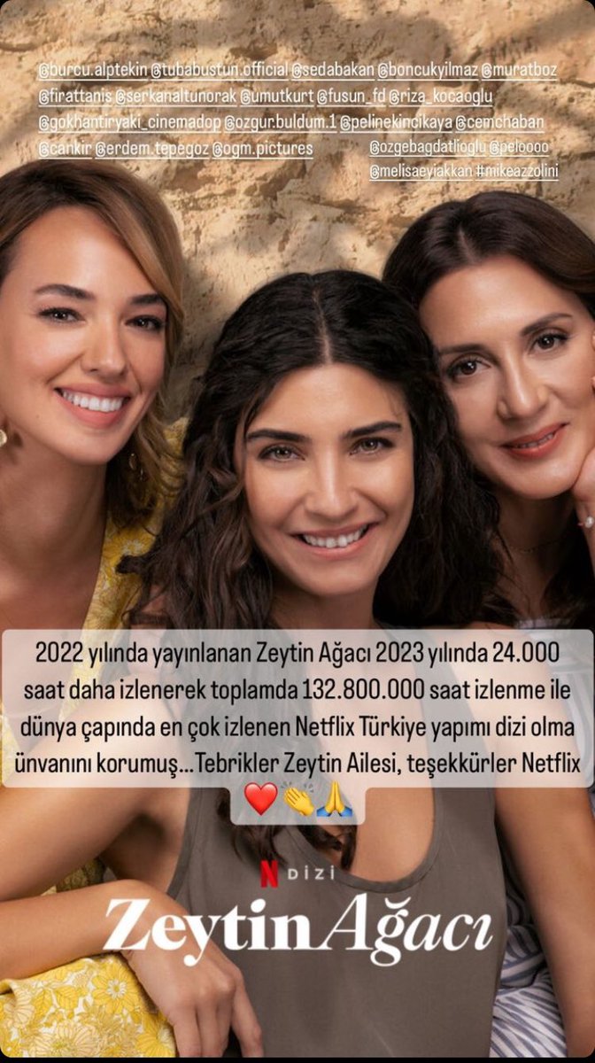 Dünyada Netfilx’te en çok izlenen Türk dizisi. Tebrikler #ZeytinAğacı 2. Sezonu sabırsızlıkla bekliyorum. #SedaBakan❤️ #BoncukYılmaz❤️ #TubaBüyüküstün ❤️ #Anotherself