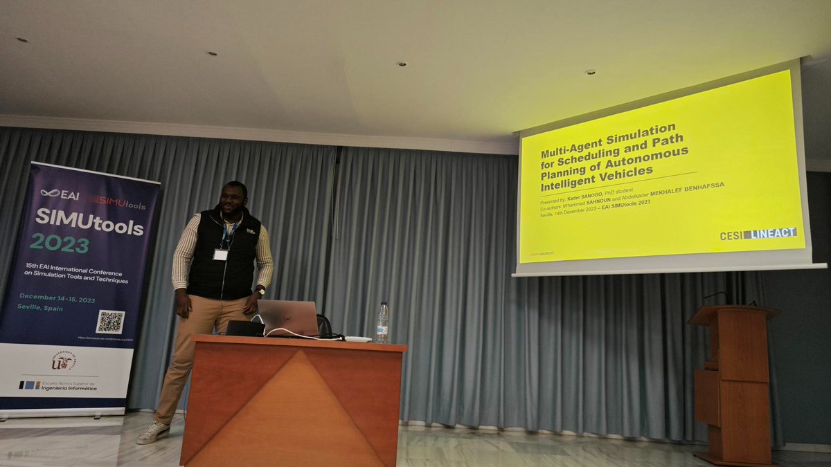 etsii's tweet image. @Simutools2023 
#SIMUTools2023

Kader Sanogo at  @HESAM_Univ presents their contribution relating to #MultiAgent #Simultaion for #Scheduling and #PathPlanning of Autonomous #Intelligent #Vehicles