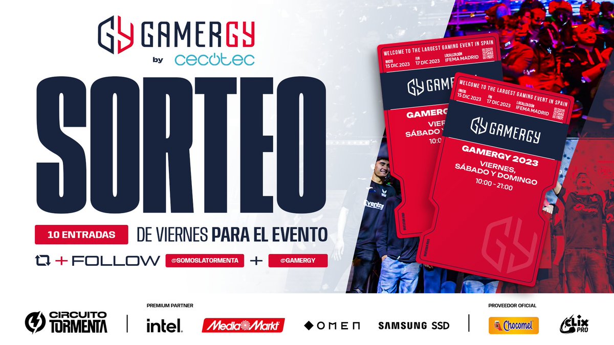 SomosLaTormenta's tweet photo. ¡Tenemos sorteo de última hora!

10 ENTRADAS para mañana viernes a #GAMERGYCECOTEC. 

(Ojo, que están agotadísimas🤫)

Solo tienes que:
⚡️Seguirnos
⚡Seguir a @Gamergy
⚡️Dar RT

Mañana a las 12:00 anunciaremos los ganadores. 

📜BBLL:https://t.co/x7zYYA2GgK https://t.co/wrhJXPo5ul
