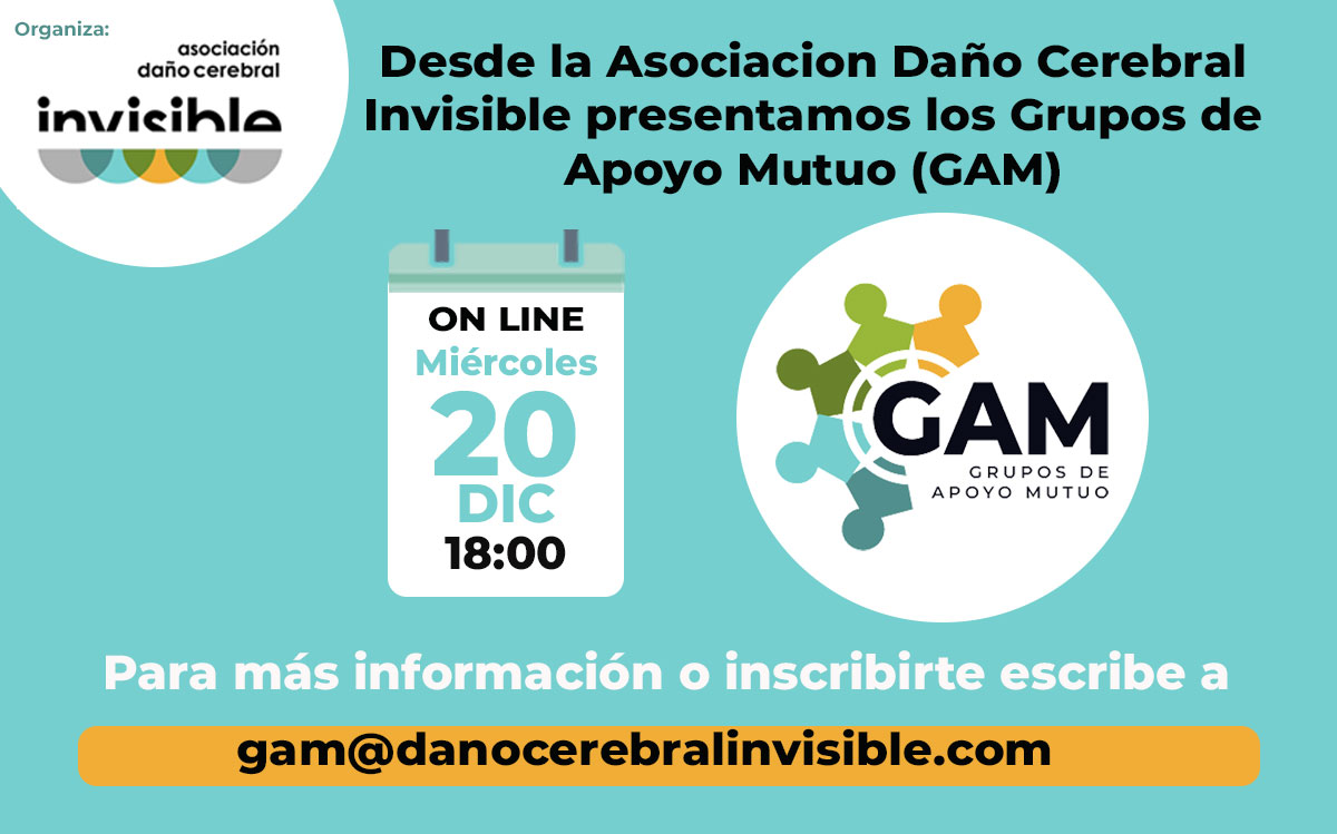 Asociación Daño Cerebral Invisible (@asociaciondci) on Twitter photo Tras el éxito de la anterior presentación de los Grupos de Apoyo Mutuo (GAM) en la ADCI hemos decidido hacer otra sesión informativa por video conferencia el día miércoles 20 de diciembre a las 18:00. Apúntate enviando un email a gam@danocerebralinvisible.com Tras el éxito de la anterior presentación de los Grupos de Apoyo Mutuo (GAM) en la ADCI hemos decidido hacer otra sesión informativa por video conferencia el día miércoles 20 de diciembre a las 18:00. Apúntate enviando un email a gam@danocerebralinvisible.com