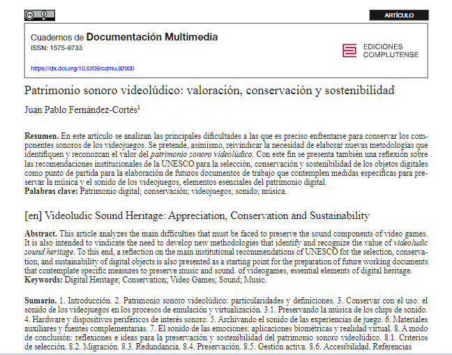 ¿Deben los videojuegos tener un tratamiento específico para preservar sus elementos sonoros? En este nuevo artículo reflexiono acerca del valor del "patrimonio sonoro videolúdico" y la necesidad de generar metodologías para su conservación y sostenibilidad
revistas.ucm.es/index.php/CDMU…