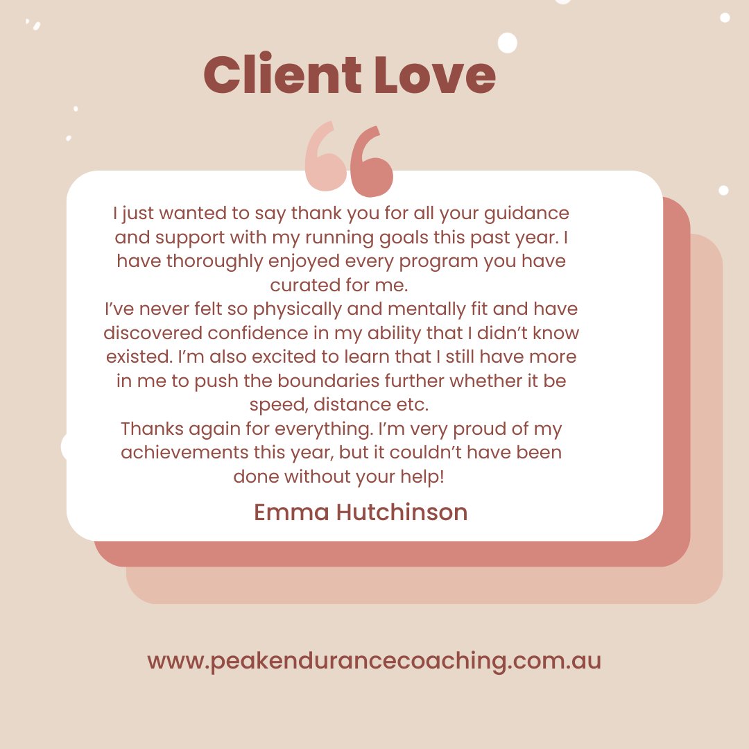 Check out this amazing testimony from one of our clients who has experienced the power of our training program firsthand. Don't just take their word for it, join our community and embark on your own incredible journey! 💫 #Testimonial #peakendurancecoachingaustralia #running