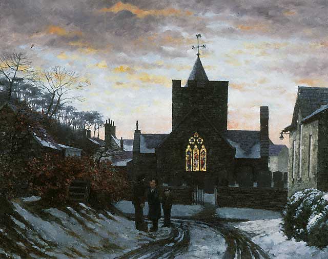 ⛪A perfect Christmas scene of 'Llanilar Church' painted by artist Christopher Hall in 1980.