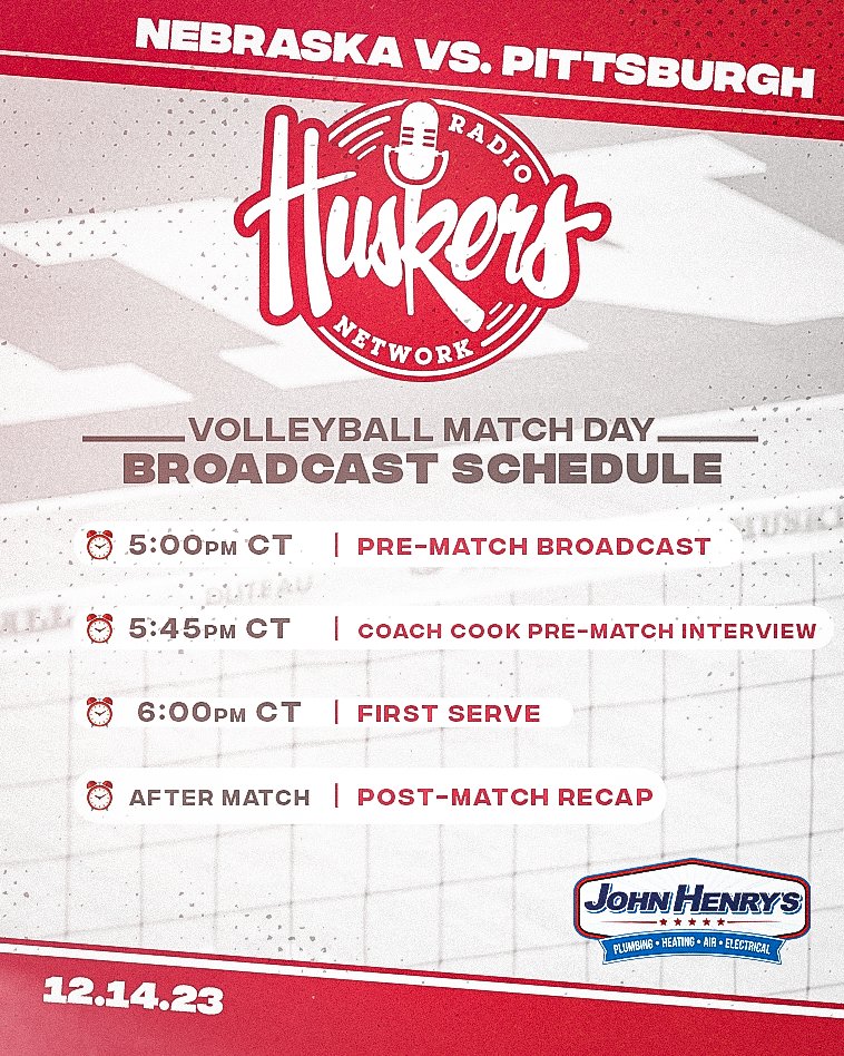 Semifinal @HuskerVB coverage kicks off at 5pm! Hear from John Baylor, Lauren West, and Coach Cook pre-match as they get ready to take on Pitt. #GBR 🗣️🏐 📻: huskers.com/listen