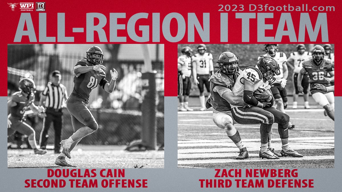 🔥All-Region🔥 @WPIFootball's Cain and Newberg Tabbed to 2023 @d3football All-Region I Team‼️ Read for more! ⤵️ 📰↠tinyurl.com/2t8xym37 🏈𝚡🐐 #GoatNation #d3fb