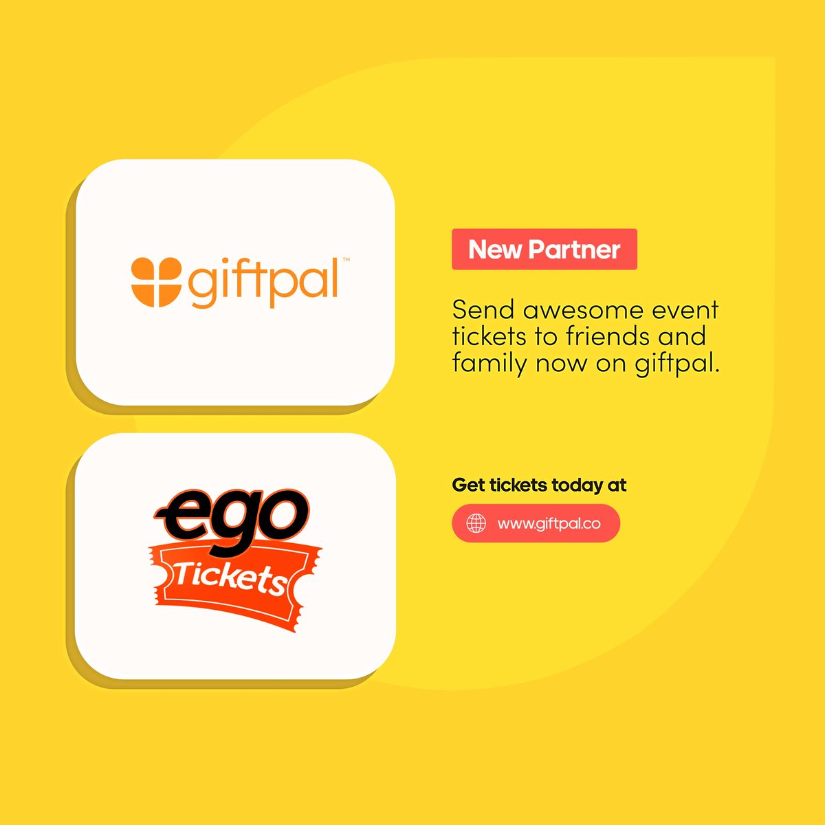 Exciting news: Giftpal partners with Ego  tickets

We are thrilled to announce that we have partnered with eGotickets to bring our beloved Giftpals an enhanced gifting experience for event enthusiasts.
🔽🔽