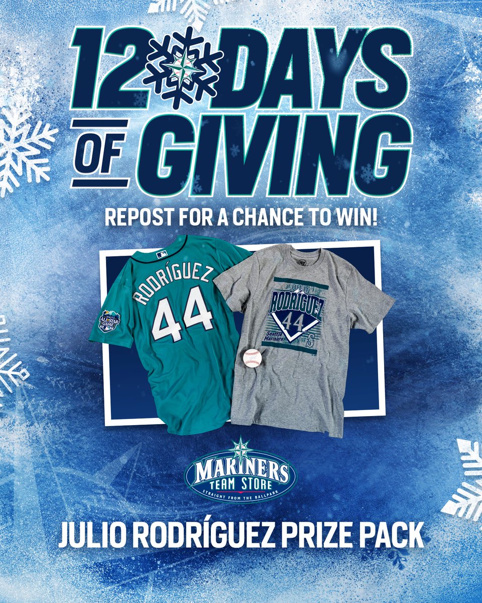 ❄️ It’s #12DaysOfGivingSweepstakes Time ❄️

Hit that repost button for a chance to win our Day 1 prize: a @JRODshow44 jersey, t-shirt and signed baseball, thanks to the @MarinersStore!

Must be 18+. No purch. nec. Enter by 11:59pm PT on 12/28/23. atmlb.com/3NnpYfd