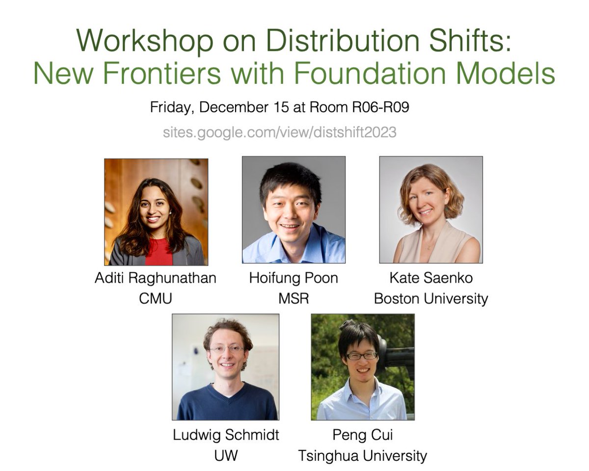 Join us at the NeurIPS Workshop on Distribution Shifts (DistShift) tomorrow! When: Friday, Dec 15, 9am-5pm Where: Room R06-R09 Website: sites.google.com/view/distshift… Virtual site: neurips.cc/virtual/2023/w…