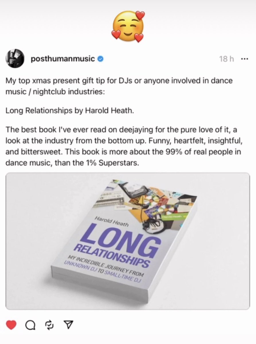 Love seeing people recommend my husband’s book💖: “My top Xmas present gift for anyone involved in dance music / nightclub industries. The best book I’ve ever read on DJing for the pure love of it” Check it out here: amazon.co.uk/Long-Relatio...