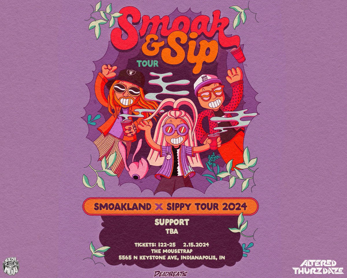 ⚡️Just announced: 
February 15
@SmoaklandBeats & @SippyAu come to #AlteredThurzdaze at @TheMousetrap for what is sure to be a sold out show! 

Tickets on sale now and I wouldn’t wait too long: bit.ly/SmoakandSipIndy

See you there!