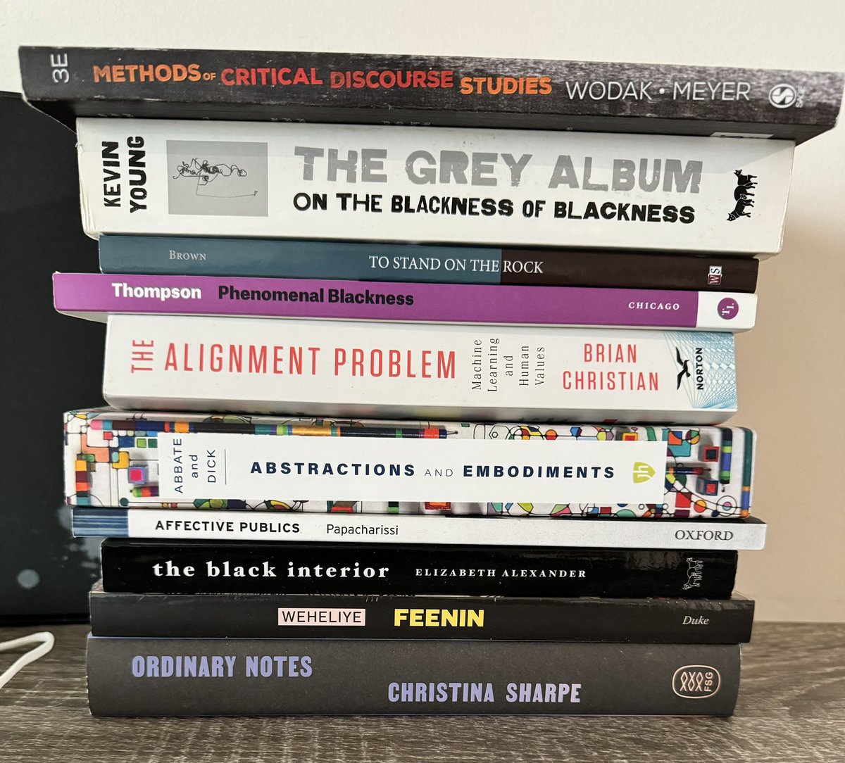 This is my January/February reading list. Anybody interested in doing a virtual reading group? I’d post the PDFs* to Perusall for group annotation and then we’d discuss weekly @Kaerf1 @rianna_walcott *yes the PDFs are bootlegged. But if you have the scratch you should buy…