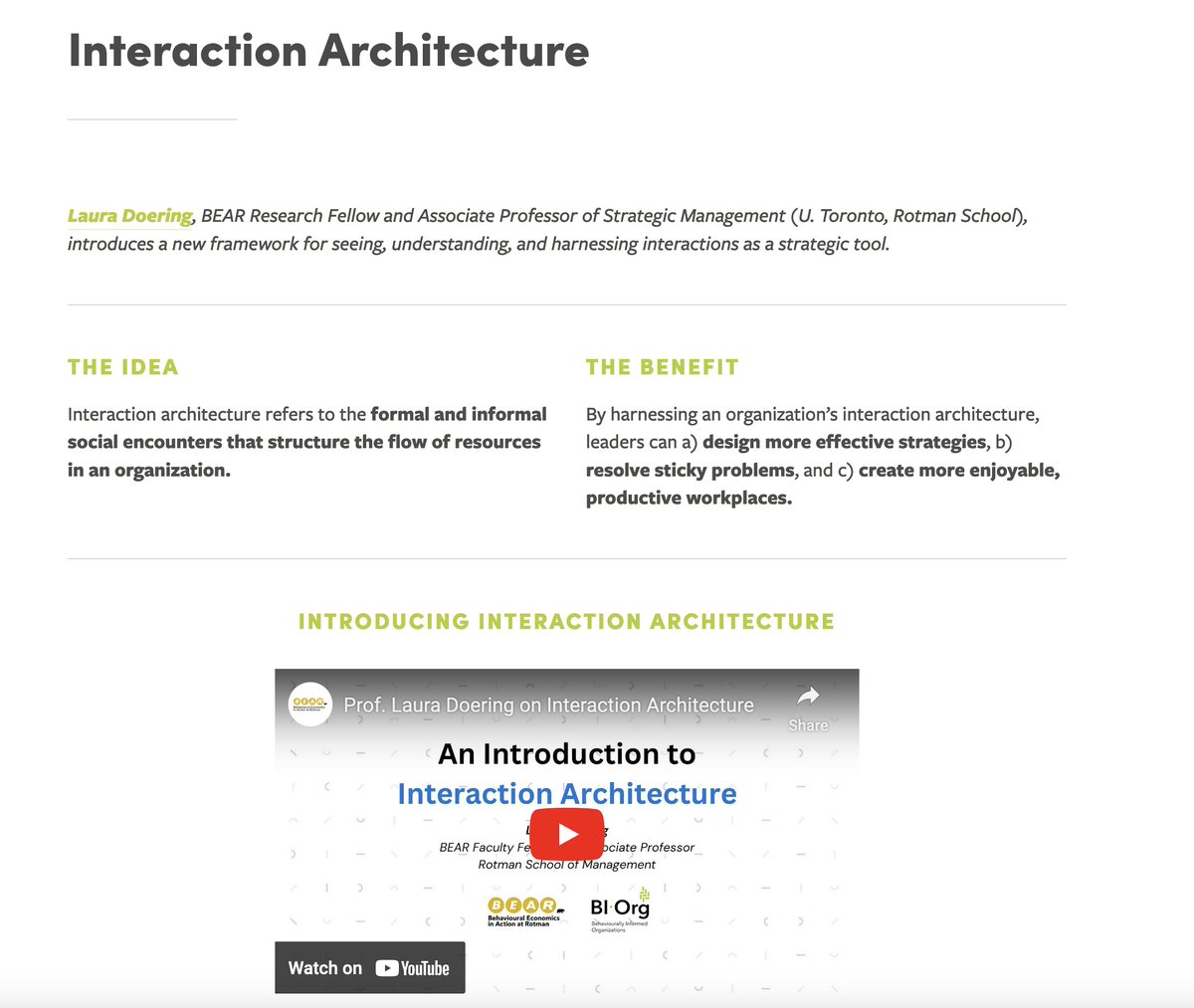 I’m thrilled to collaborate with @UofT_BEAR to share how Interaction Architecture can help organizations strategize, solve problems, and create more enjoyable workplaces. @rotmanschool @dilipsoman @GenderEconomy Website: tinyurl.com/mr3a69tx Video: tinyurl.com/ms4rsujx
