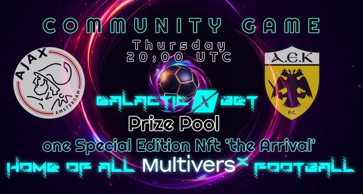 _Galactic_x's tweet image. Ladies and gentlemen, tonight&apos;s spectacle in the #CommunityGame arena is set to unveil a showdown between titans as Ajax Amsterdam 🇳🇱 prepares to clash swords with AEK Athena🇬🇷! 

Brace yourselves for an evening of footballing brilliance and strategic prowess.

Here&apos;s the kicker,…