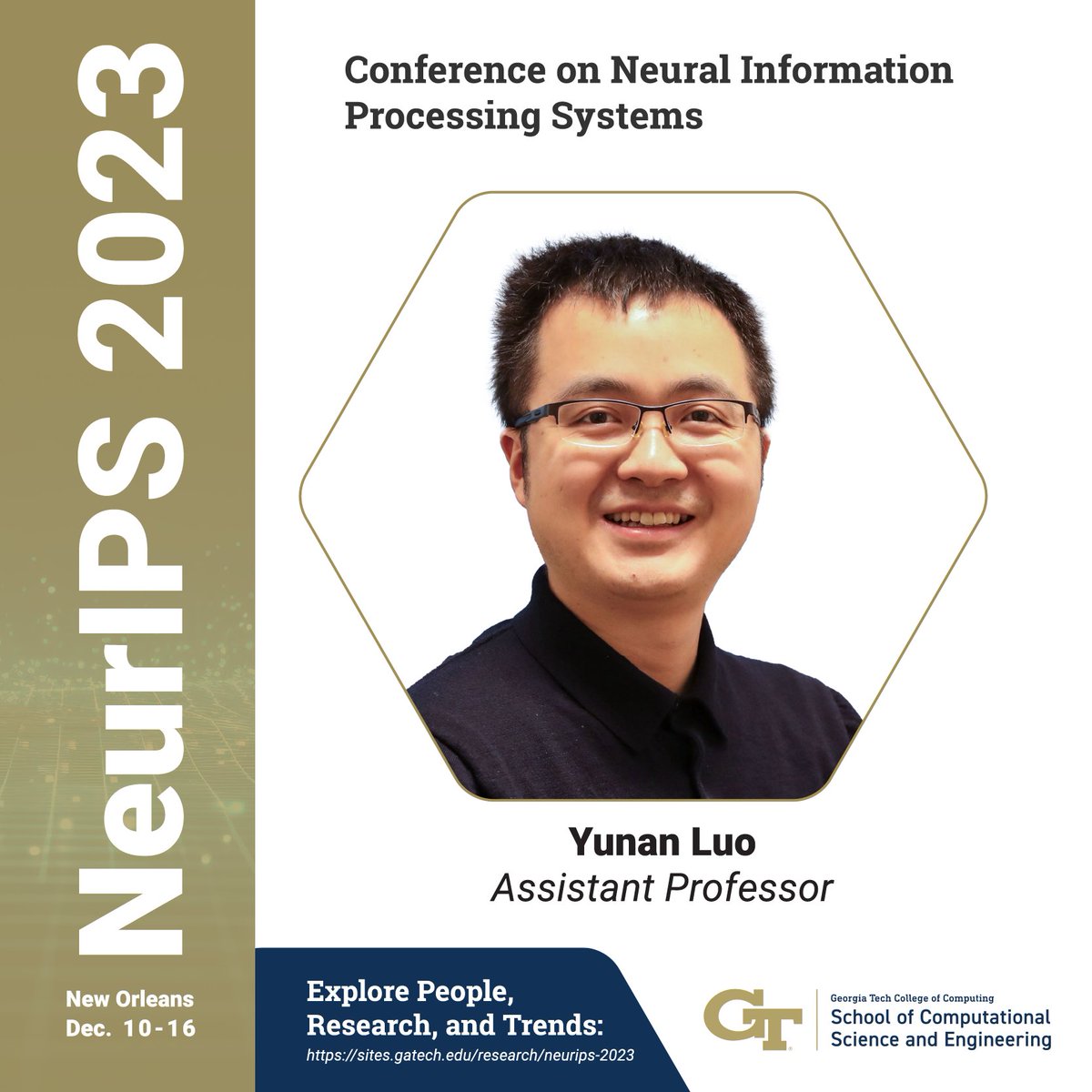 After recently receiving a $1.8M @NIH grant, Yunan Luo is at #NeurIPS2023 presenting research selected as a spotlight paper! Here is a refresher on Luo, the grant, and the computational biology research that his group studies: cc.gatech.edu/news/faculty-u…