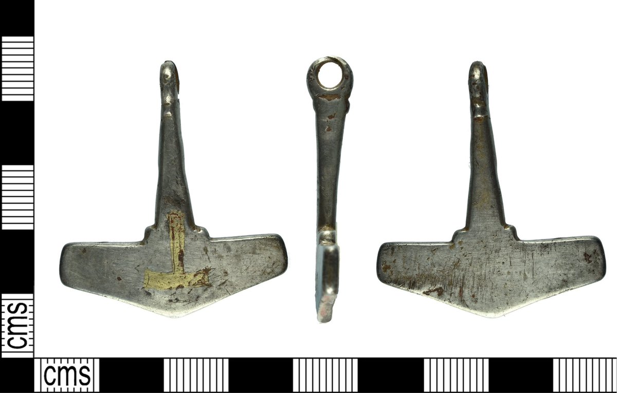 Hammer within a hammer…this silver Mjölnir pendant was recently found in Richmondshire, North Yorkshire. The particularly unique feature on this one is a second smaller gold hammer inlaid into the silver.