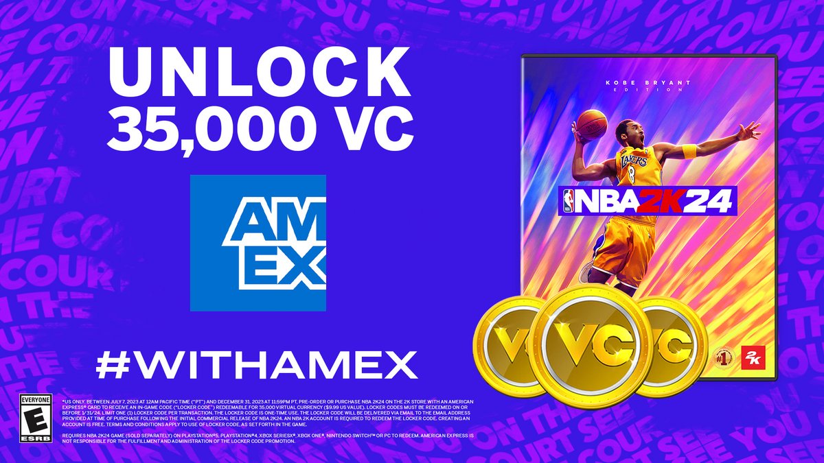 Picking up #NBA2K24 for the holidays? Start out with some extra VC! 🔥 Buy  NBA 2K24 on the 2K Store with your @AmericanExpress Card to receive a code  for 35,000 Virtual Currency