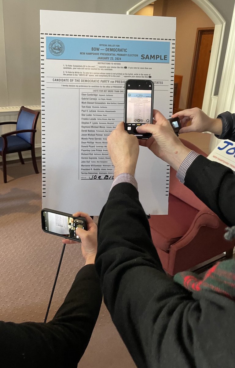 The big star of today’s #writeinbiden press conference in Concord: a real live sample ballot! It’s very simple. Just fill in the bubble and write in Joe Biden at the bottom of the list of candidates. #nhpolitics
