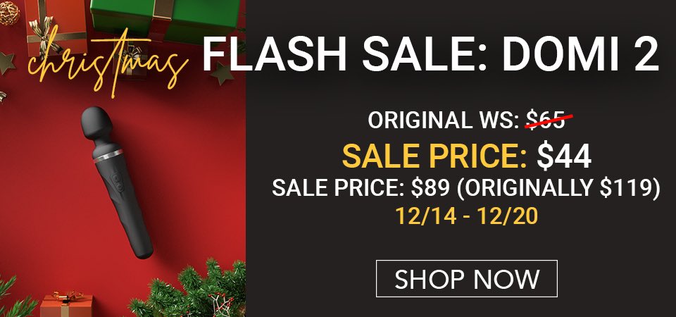 FLASH SALE! DOMI 2 🎁 
Now through 12/20/23 ⏰
Wholesale Sale Price: $44
Retail Sale Price: $89
Don't miss out on this amazing deal! ✨
Experience DOMI 2: Powerhouse wand vibrator with full programmability💫
link for Entrenue customers: entrenue.com/lovense/lovens…  #FlashSale