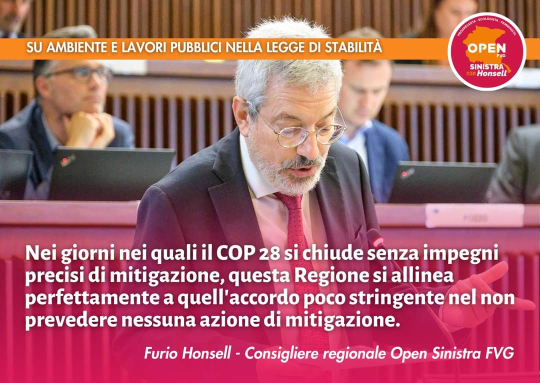 In @CRFVG abbiamo espresso voto contrario agli articoli della legge di Stabilità sia sull'#ambiente che sui #lavoripubblici. Nei giorni nei quali il COP 28 si chiude senza impegni precisi di mitigazione, questa Regione si allinea perfettamente a quell'accordo poco stringente.