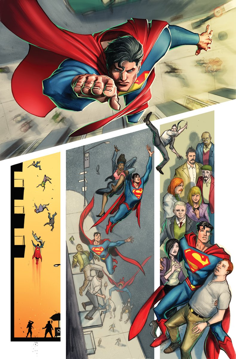 Some pages showcasing Superman saving people. From the pages of Green Arrow