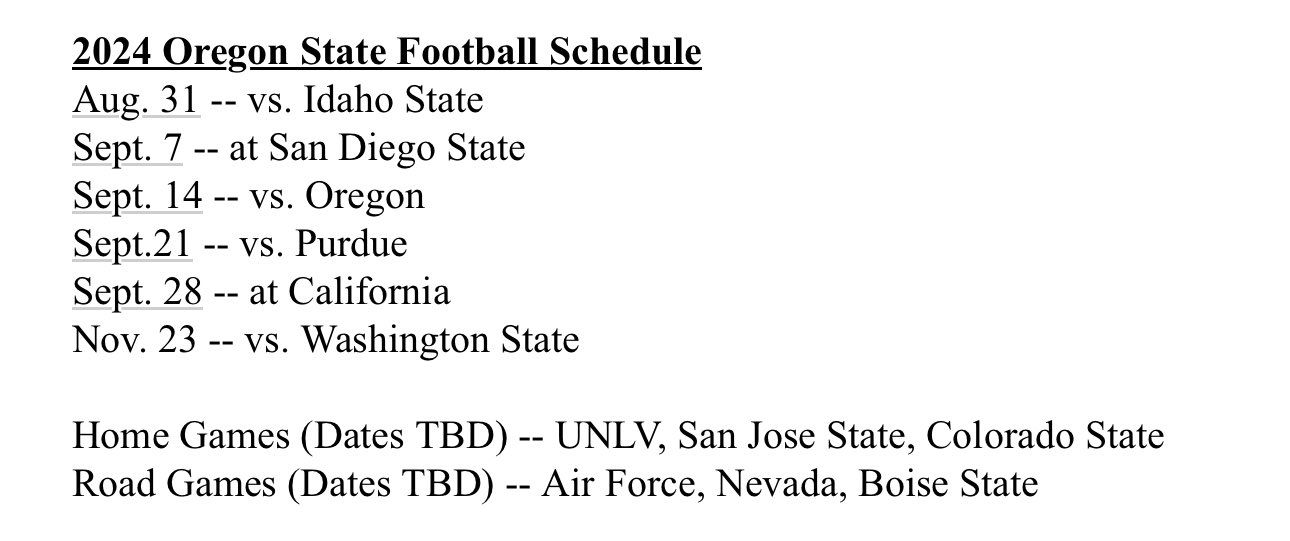 Oregon State Football Schedule 2024 Schedule Lanny Modesty